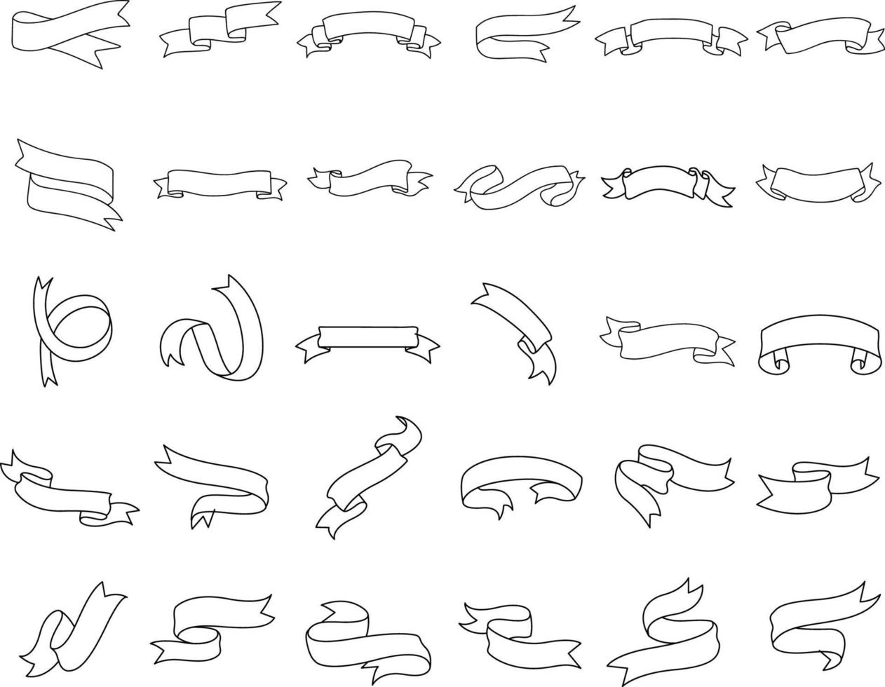 set ribbon cut hand draw outline vector