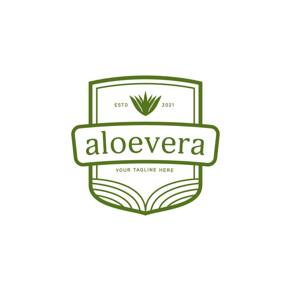 icono del logotipo del emblema de la insignia de hierbas naturales de aloevera vector