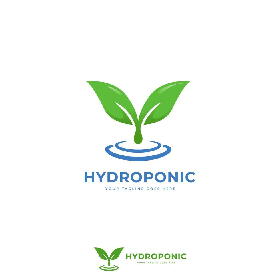 icono del logotipo de la granja hidropónica con agua y símbolo de hoja verde vector