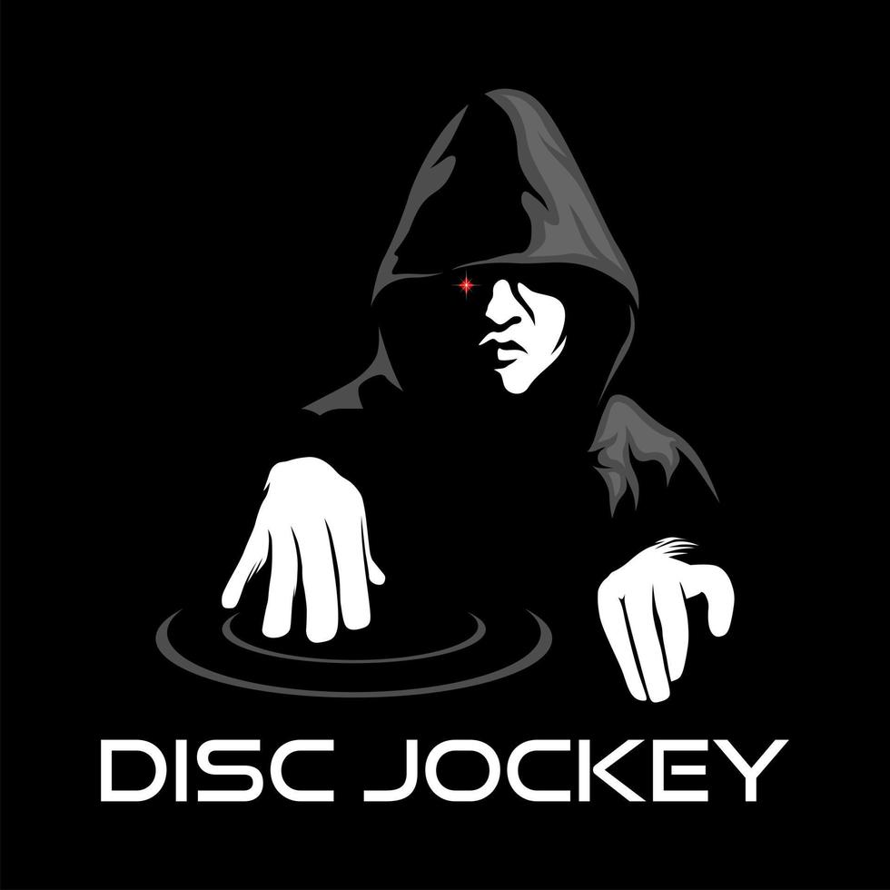 DJ logo with hoodie man, Design element for logo, poster, card, banner, emblem, t shirt. Vector illustration