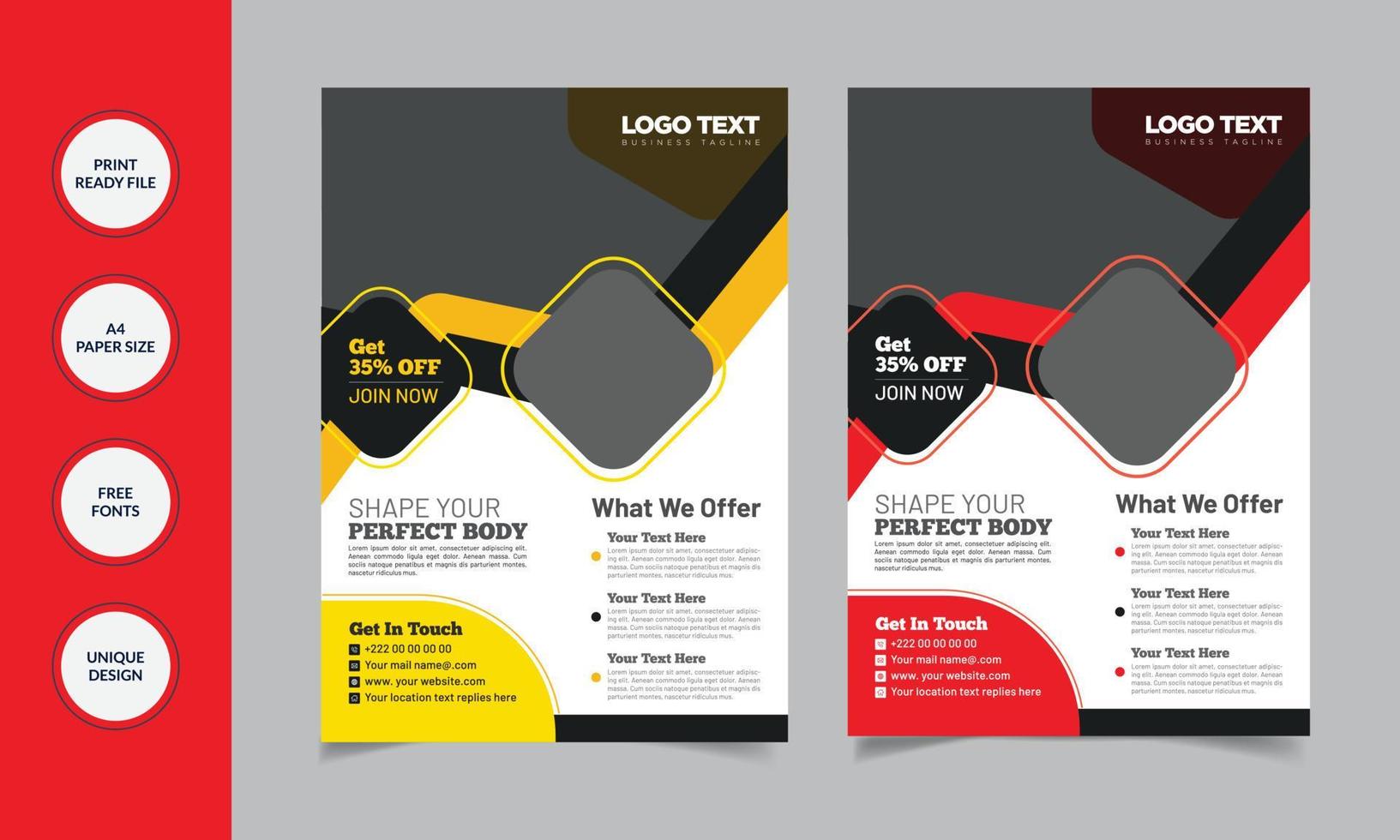 Modern Fitness Gym Flyer Templates with illustrations Vector layouts for Template