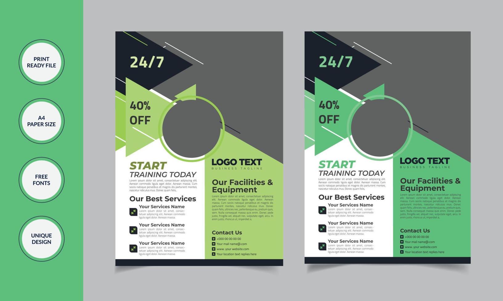 Modern Fitness Gym Flyer Templates with illustrations Vector layouts for Template