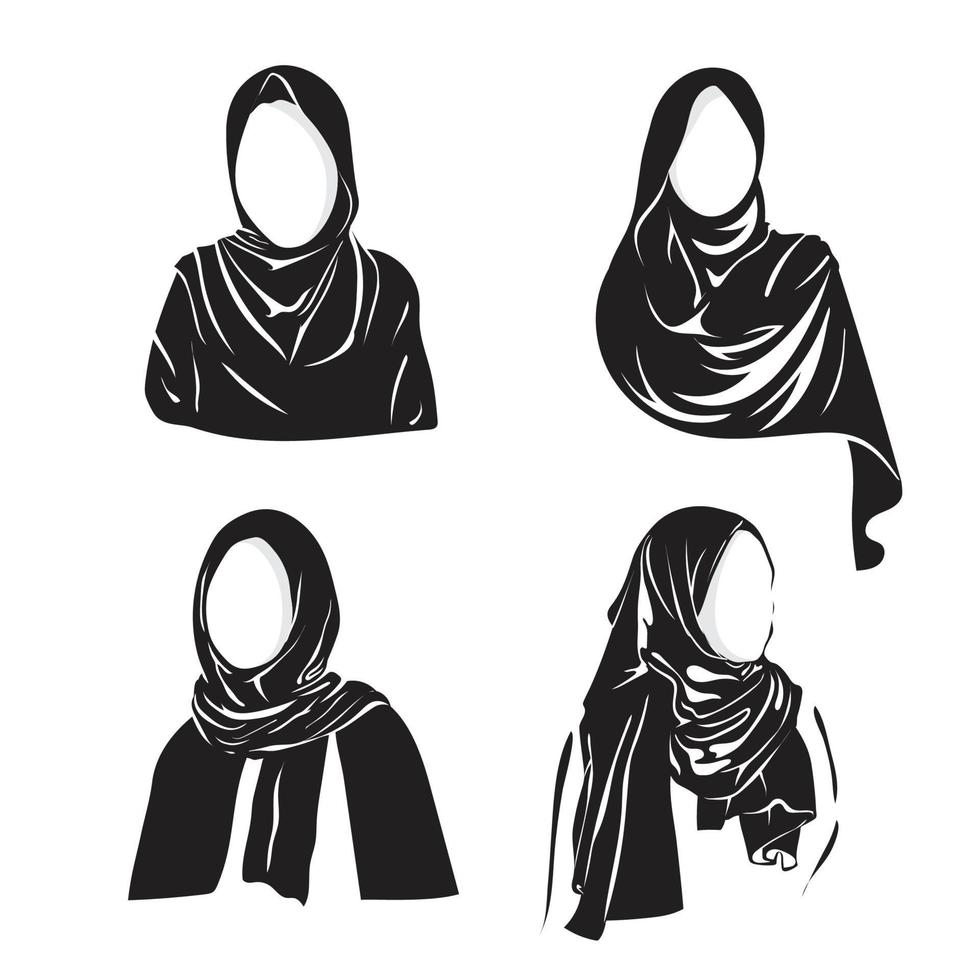 dibujo de silueta vectorial de mujer musulmana con hiyab vector