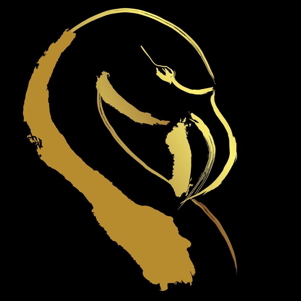 Flamingo head brush stroke over black background vector
