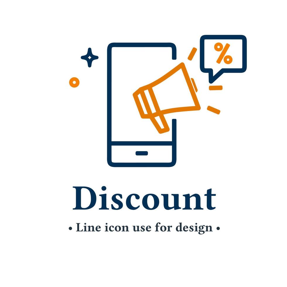 Simple and modern design discount icon concept isolated on white background.  Promotional Megaphone symbol, vector illustration for web and mobile applications.  Vector illustration