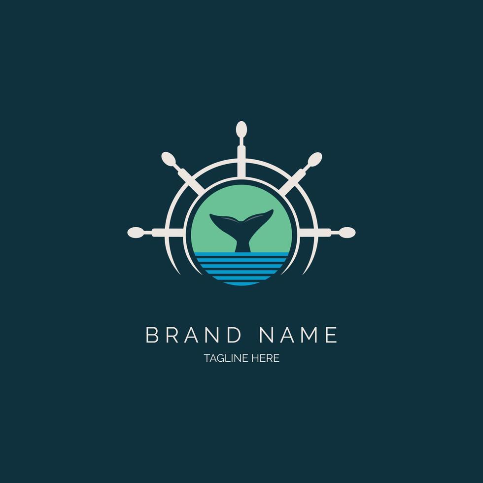 whale tail ship wheel logo design template vector for brand or company and other