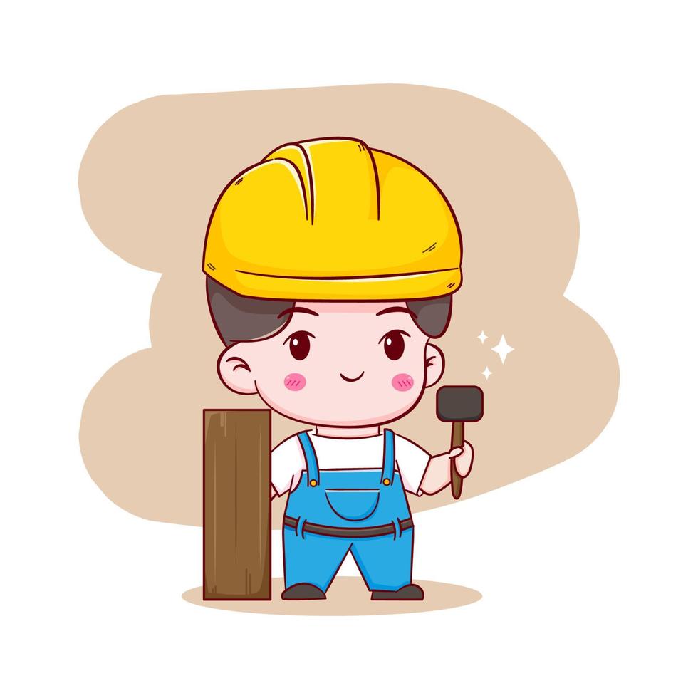 Cute Engineer construction worker concept hand drawn cartoon character vector