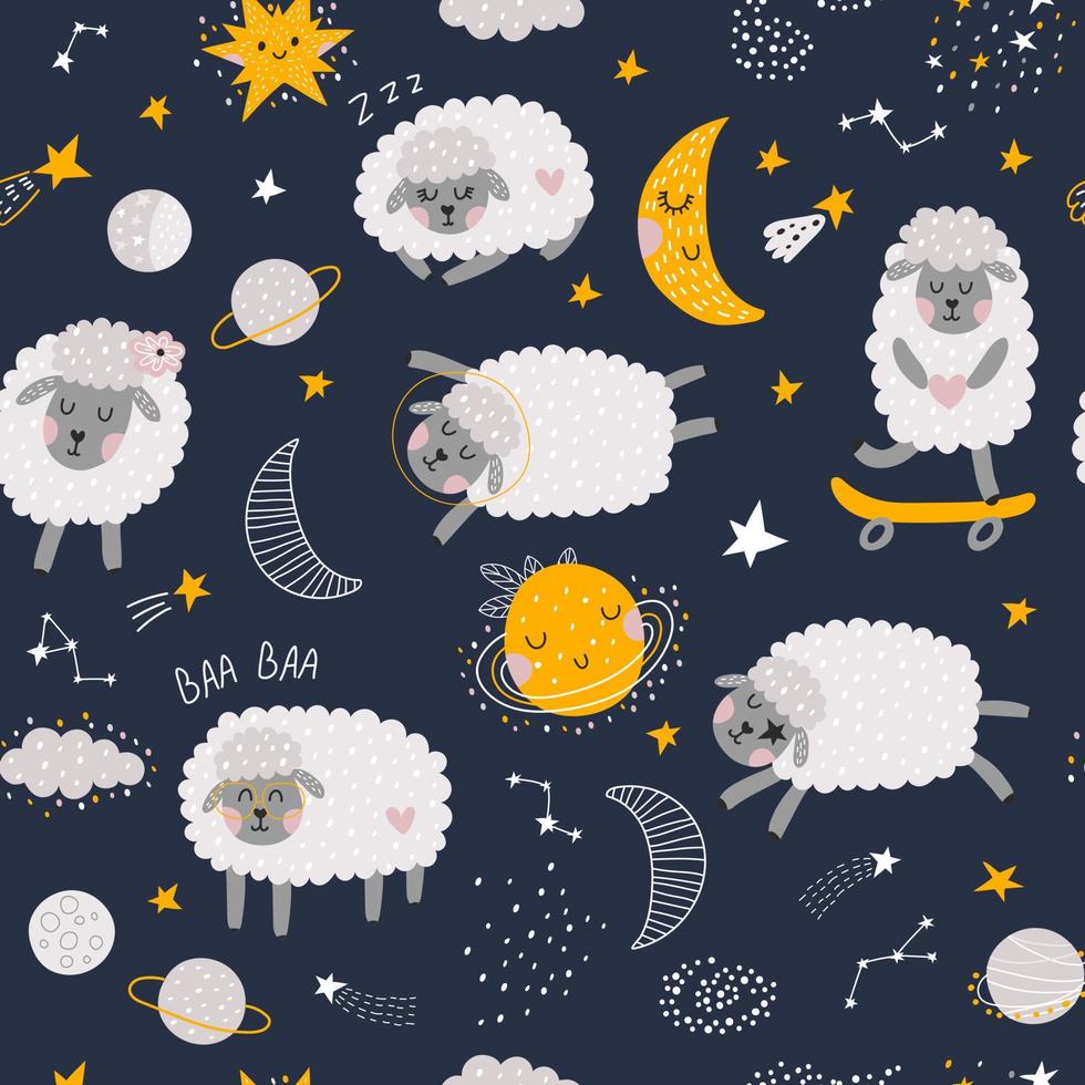 Seamless pattern with sheeps. Fabric print. Vector illustration.