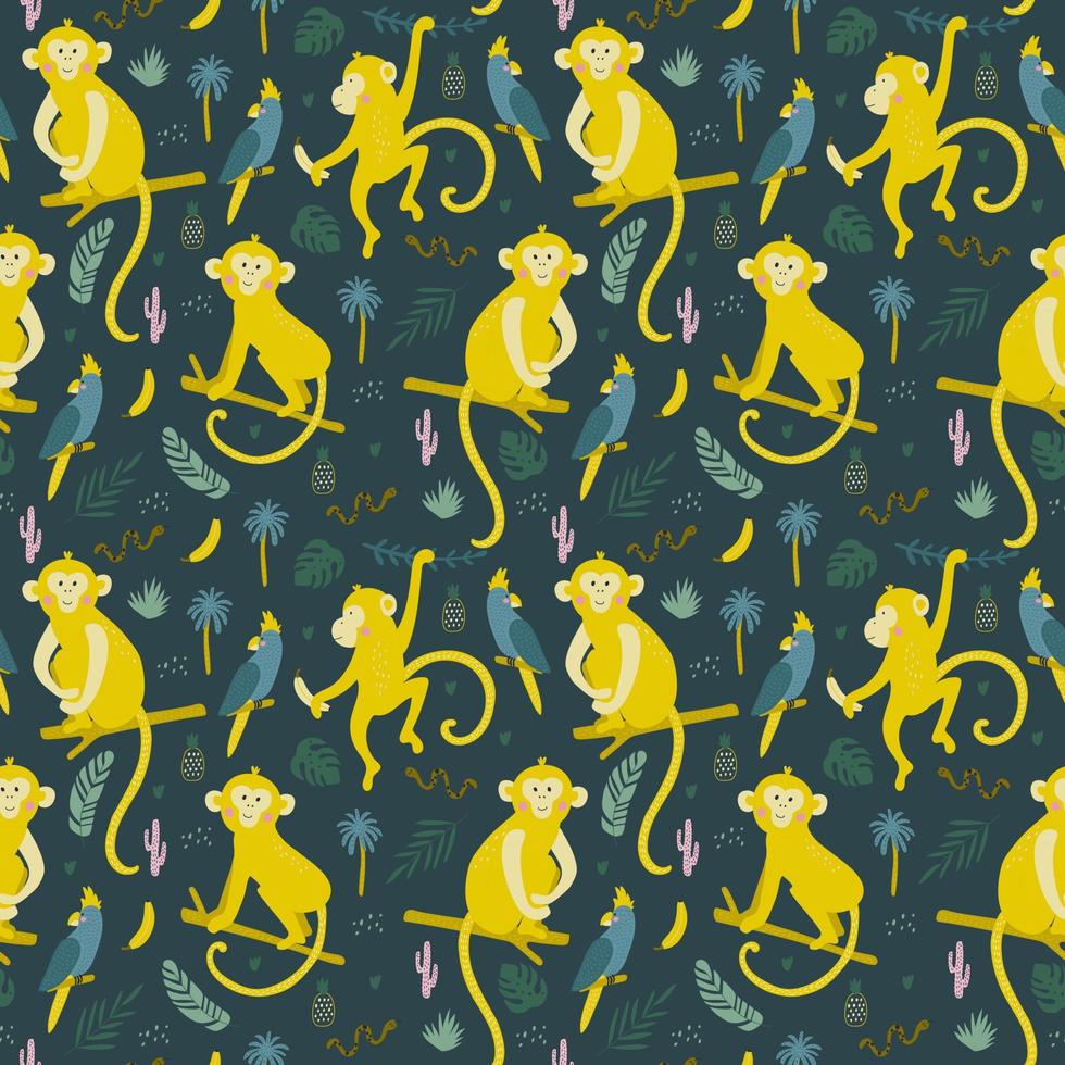 Seamless pattern with monkey. Fabric print. Vector illustration.