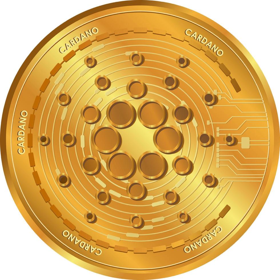 Cardano ADA Cryptocurrency coins. ADA logo gold coin.Decentralized digital money concept. vector