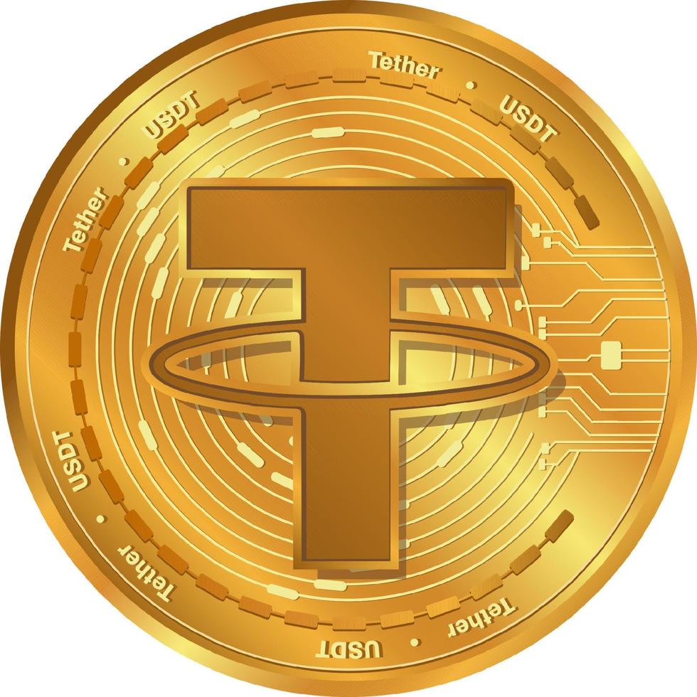 Tether USDT Cryptocurrency Coins USDT Logo Gold Coin Decentralized 