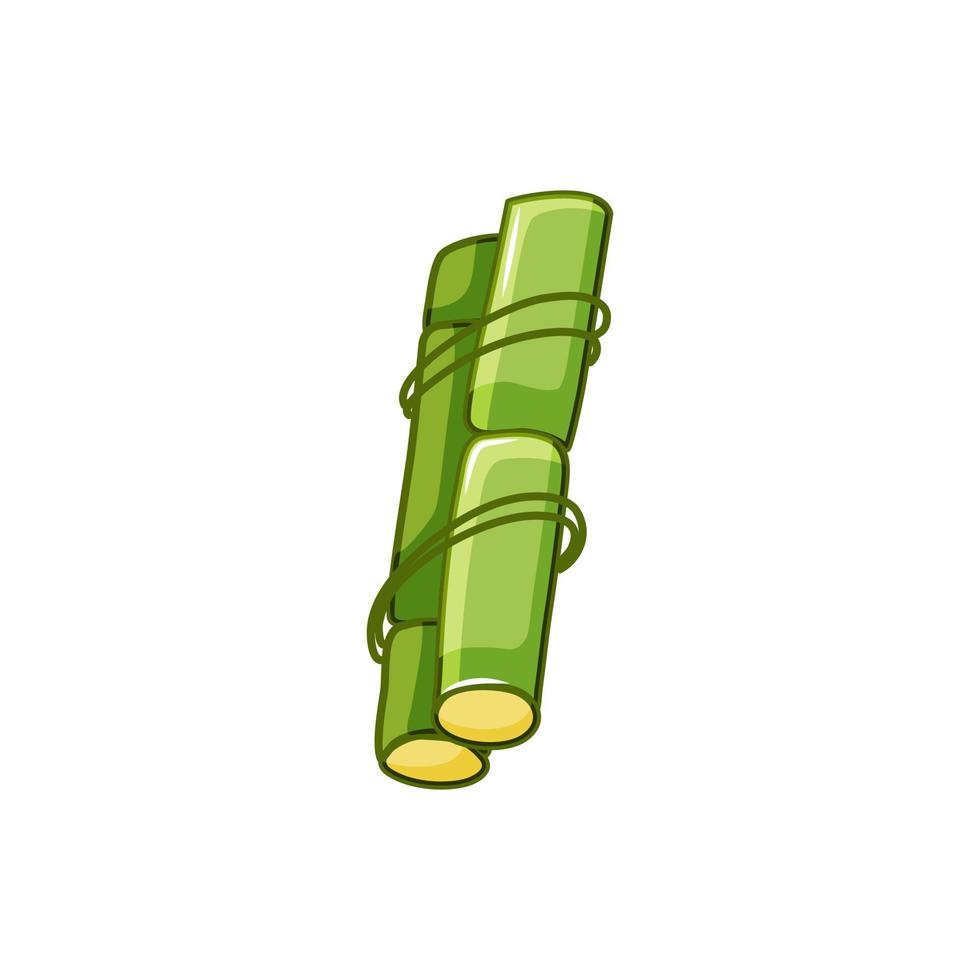 Fresh raw green sugar cane on a white isolated background. An ingredient of Jamaican rum. Vector illustration of a cartoon.