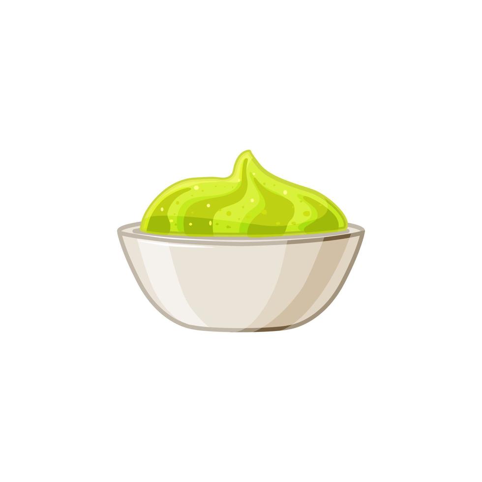 Wasabi sauce bowl on a white isolated background. Vector cartoon illustration.