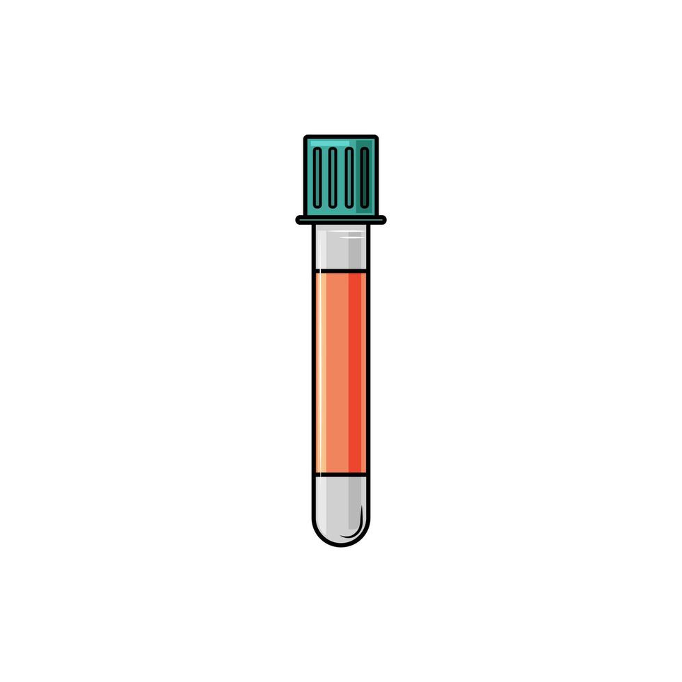 Medical test tube closed on a white isolated background. Collecting tests. Vector illustration of a cartoon.