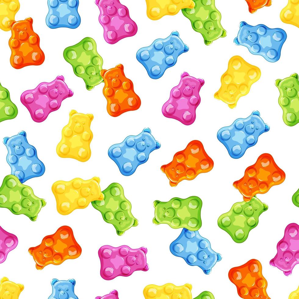 coloridos osos gomosos y gelatinosos de patrones sin fisuras. dulces y caramelos afrutados y sabrosos al estilo de las caricaturas. ilustración vectorial para imprimir vector