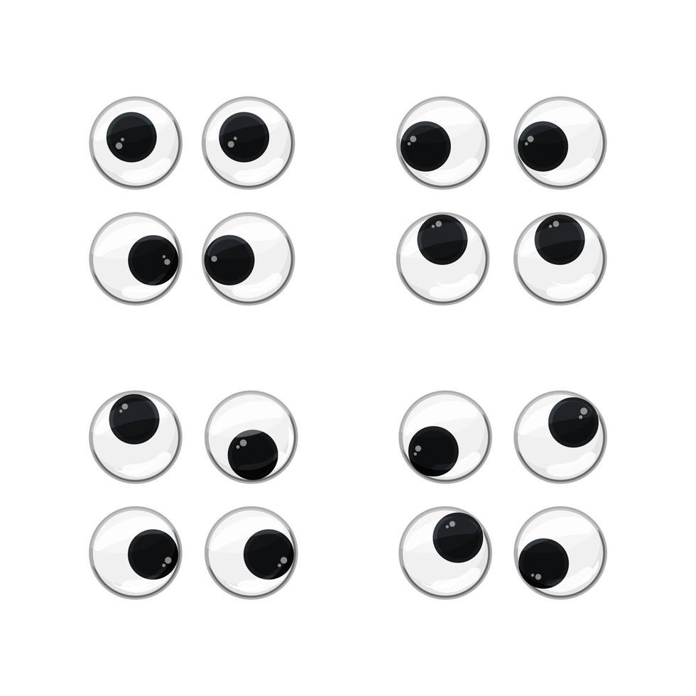 Funny plastic toy eyes set on a white isolated background. Safe toys