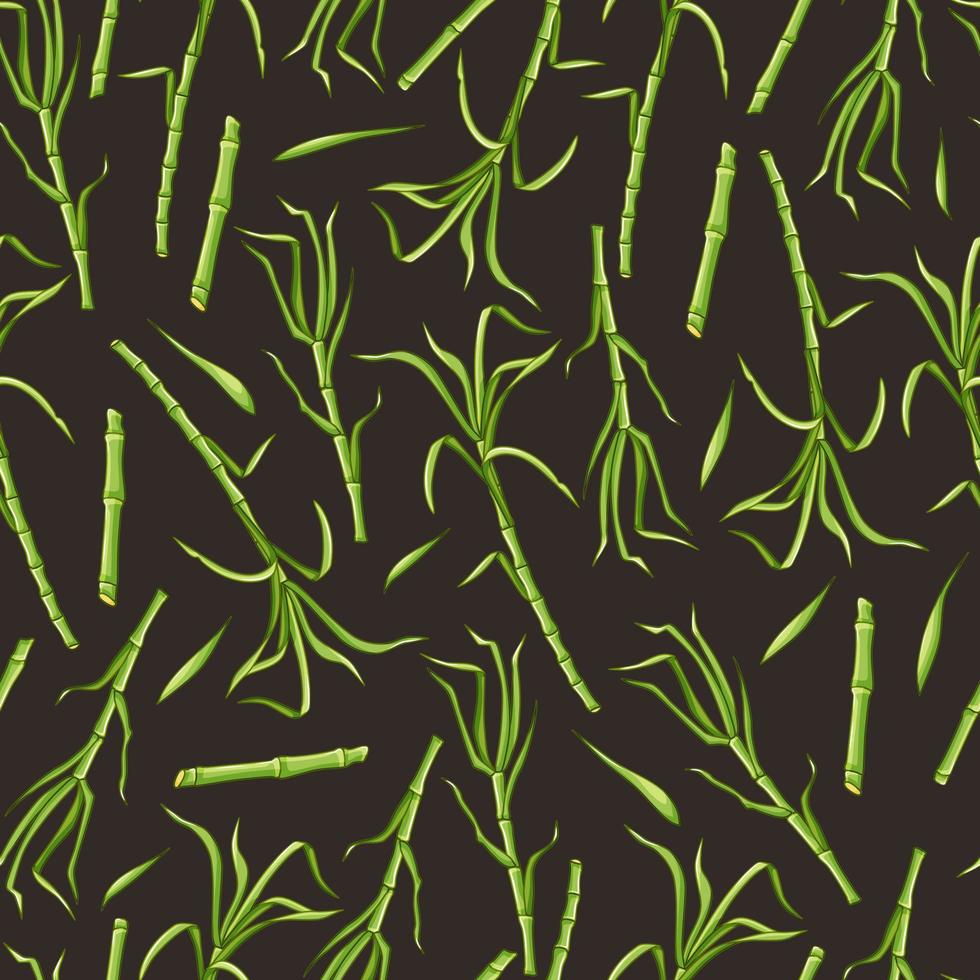 Green sugar cane stems and leaves on a brown background seamless pattern. Vector cartoon background