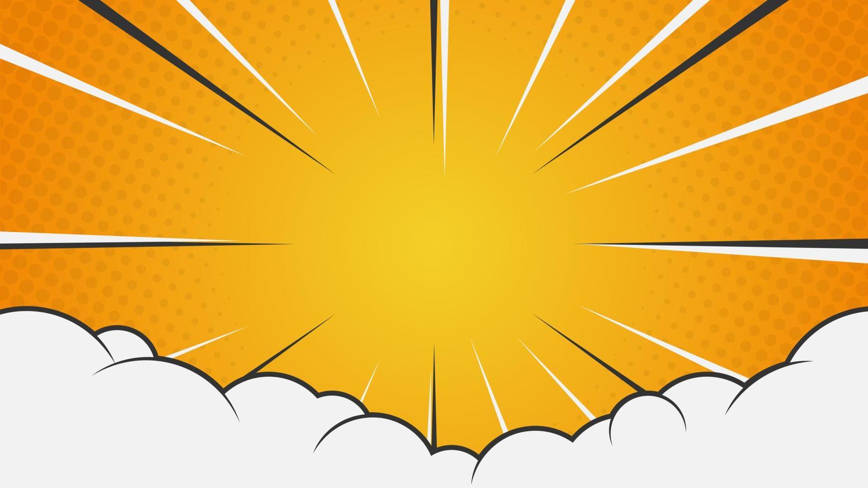 Comic style background with radial rays and clouds vector