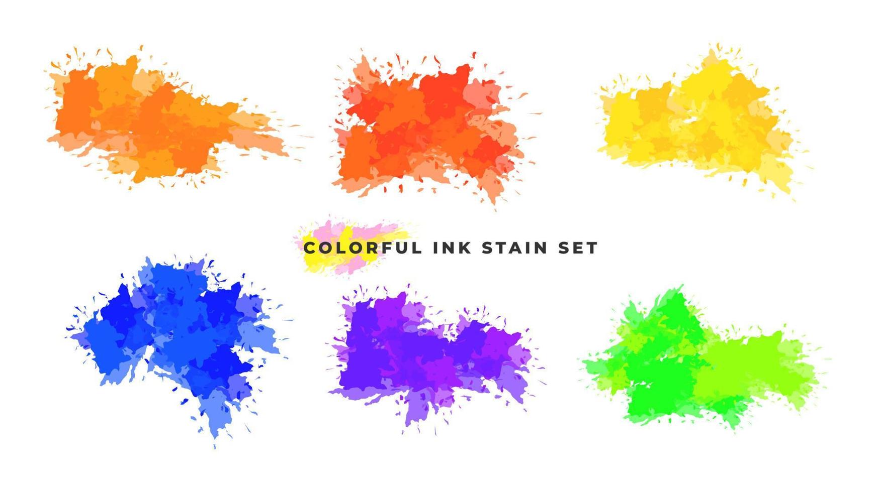 Set of isolated colorful ink stain splatter vector