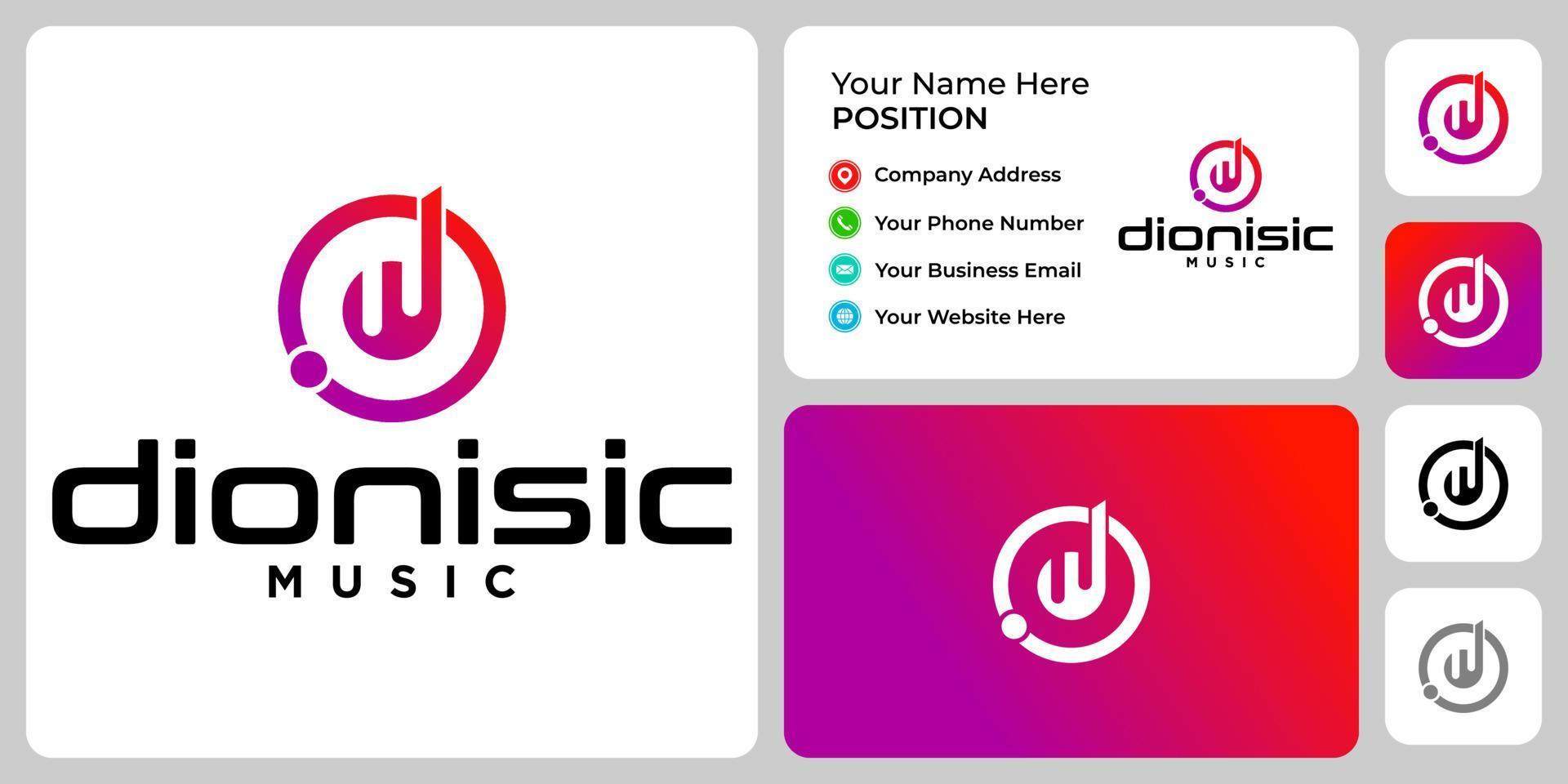 Letter d monogram music logo design with business card template. vector