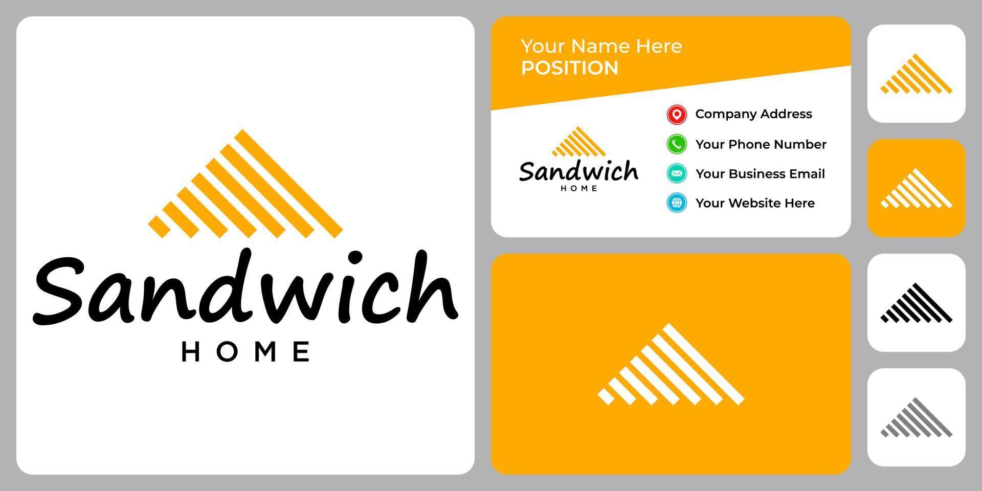 Sandwich and home logo design with business card template. vector