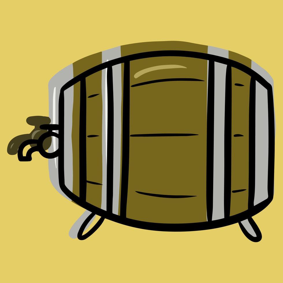 Wooden beer barrel, vector illustration on a yellow background, design elements for menus, parties