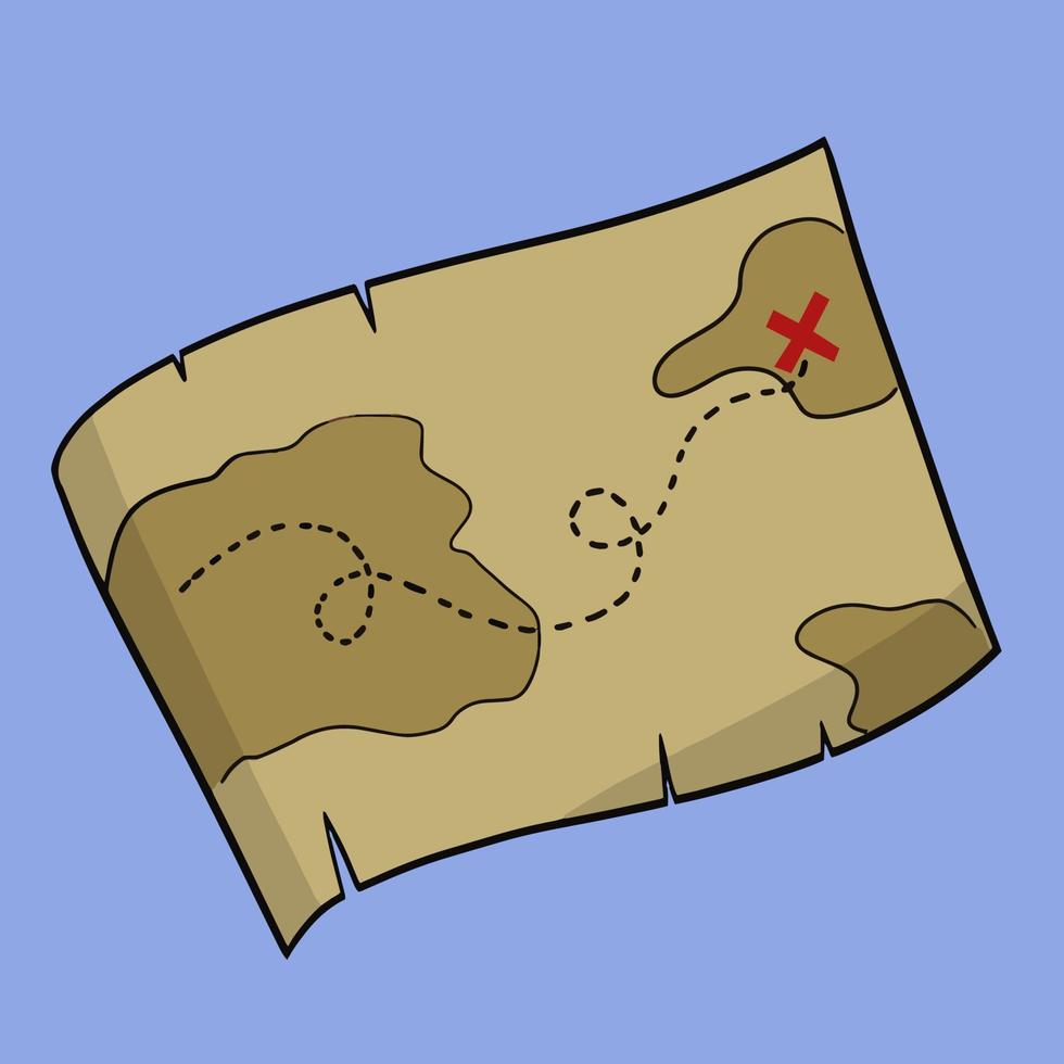 Treasure hunting map, vector illustration on a blue background, design element