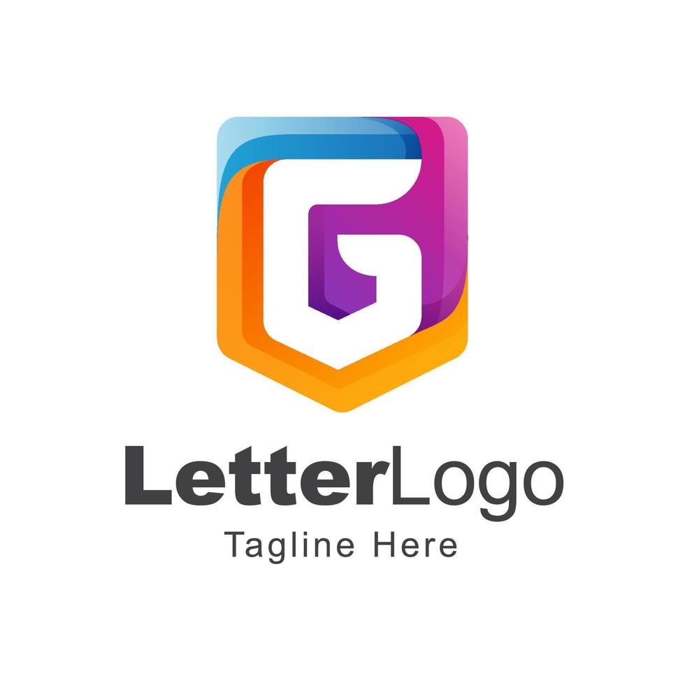 letra g elegante diseño de logotipo con forma de escudo degradado colorido vector