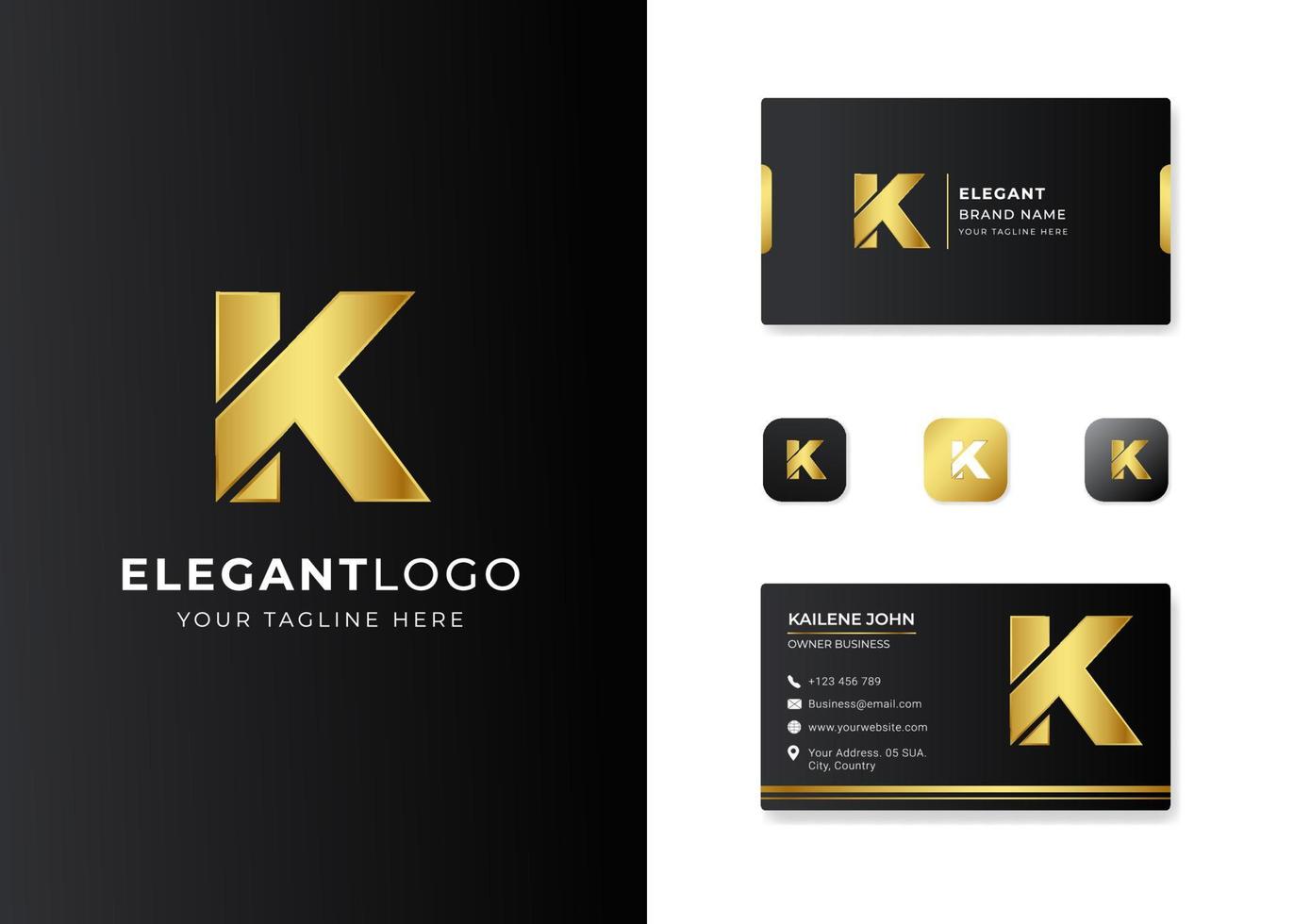 Letter initial K luxury logo with business card design vector