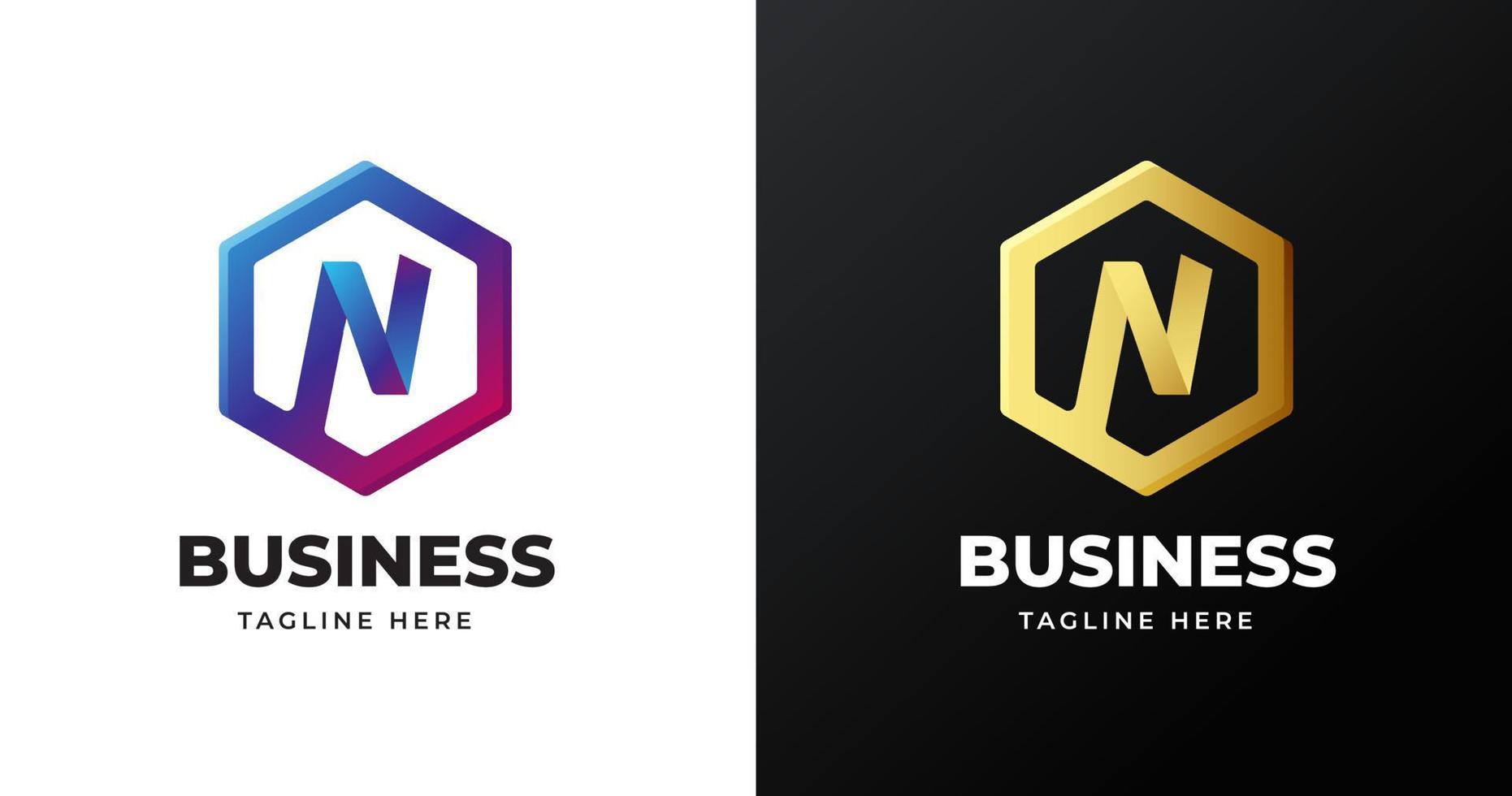 Letter N logo design with polygonal lines geometric shape gold gradient concept luxury for business company vector