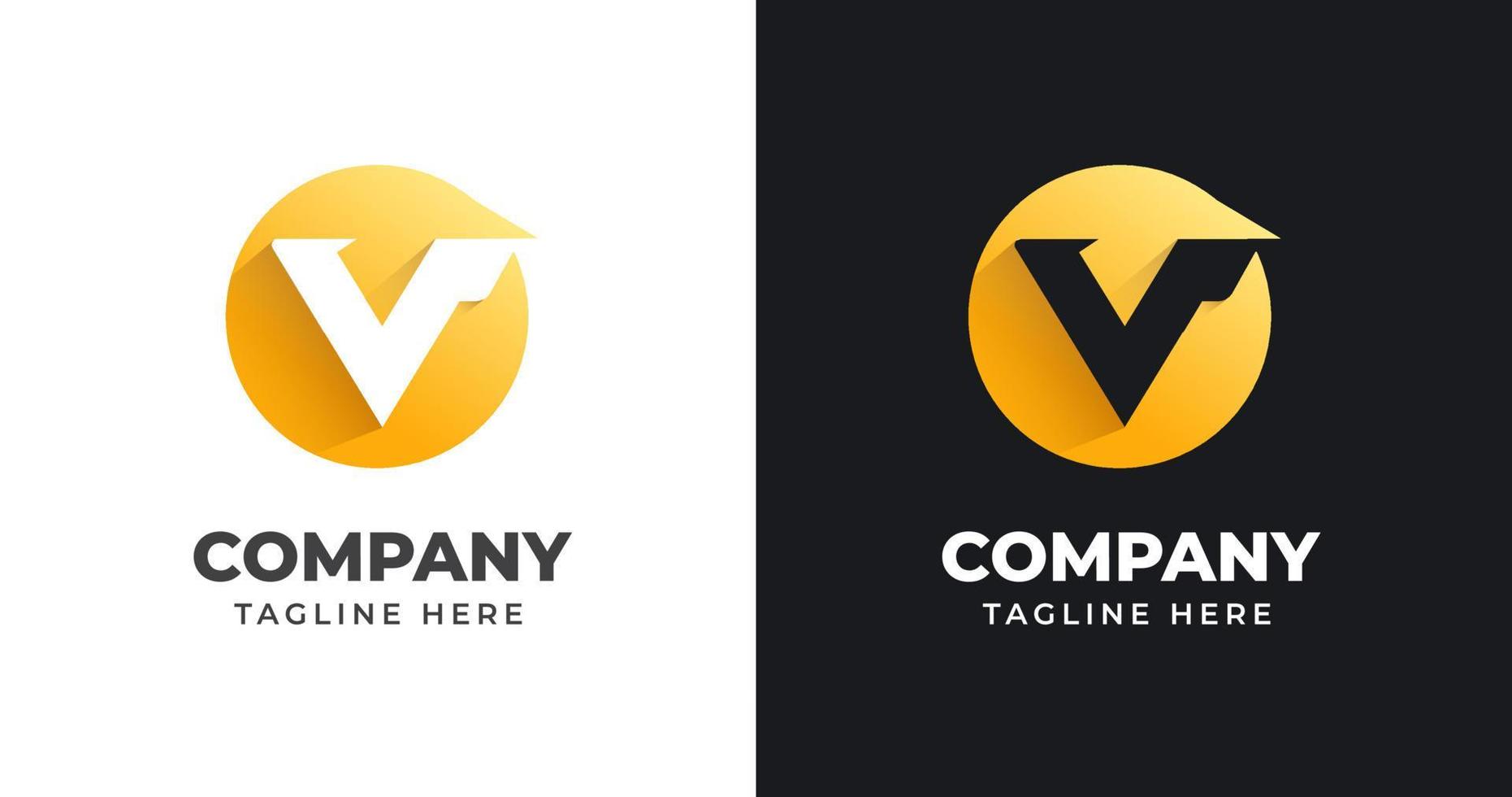 diseño de logotipo de letra v con forma geométrica de círculo concepto de gradiente de oro de lujo para empresa comercial vector