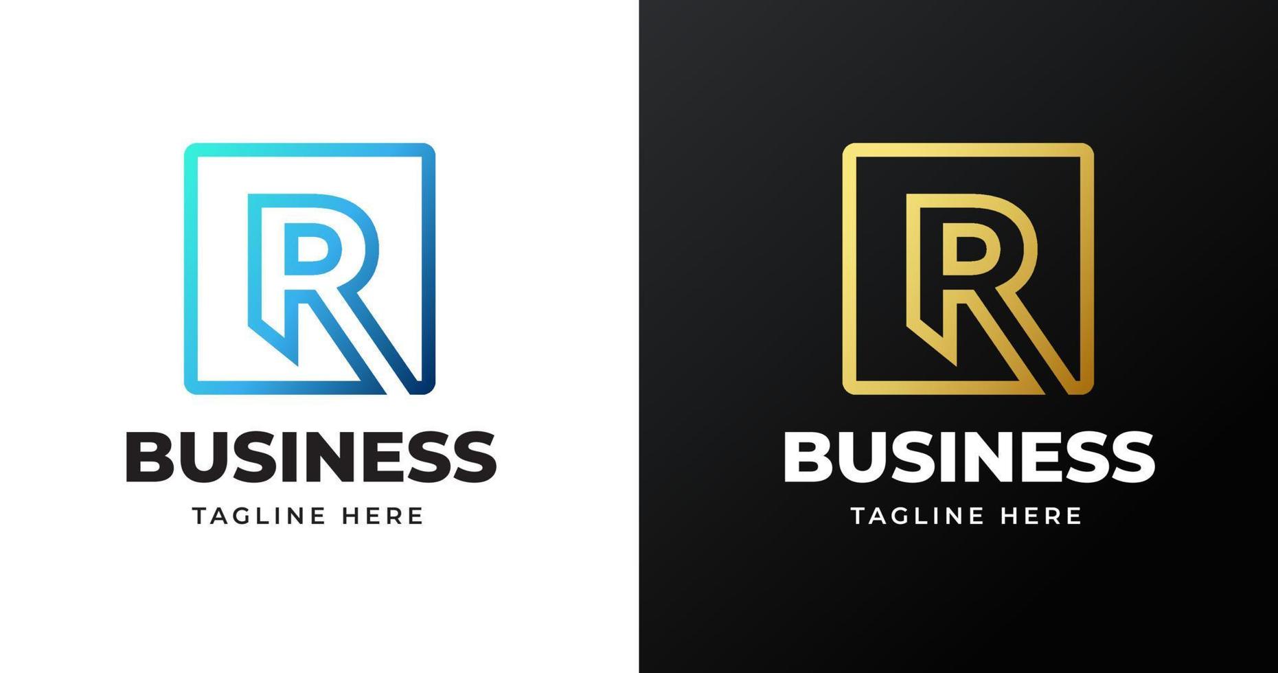 Letter R logo design with square lines geometric shape gold gradient concept luxury for business company vector