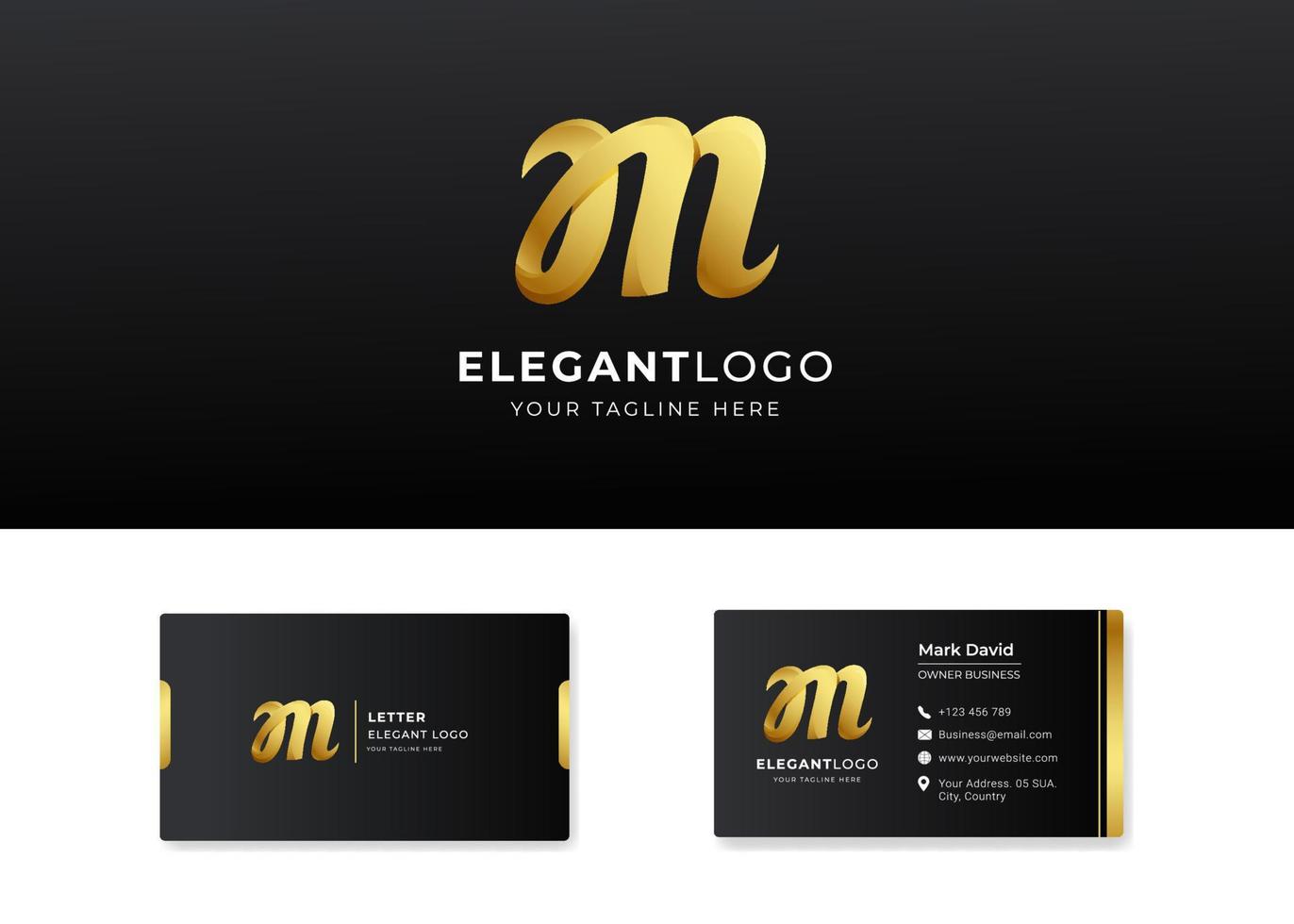 Letter M luxury logo with business card design vector
