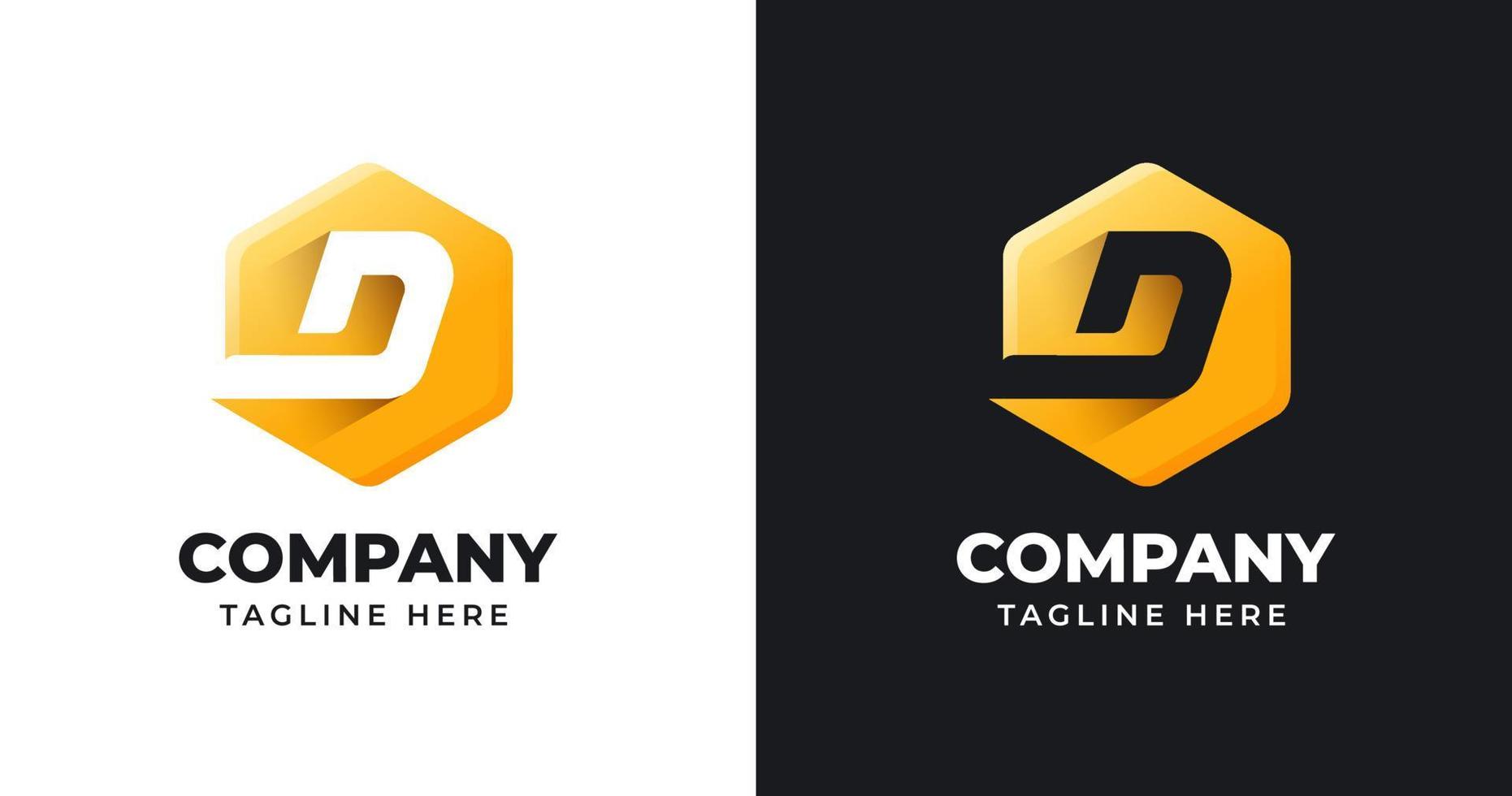 Letter D logo design with polygonal geometric shape gold gradient concept luxury for business company vector