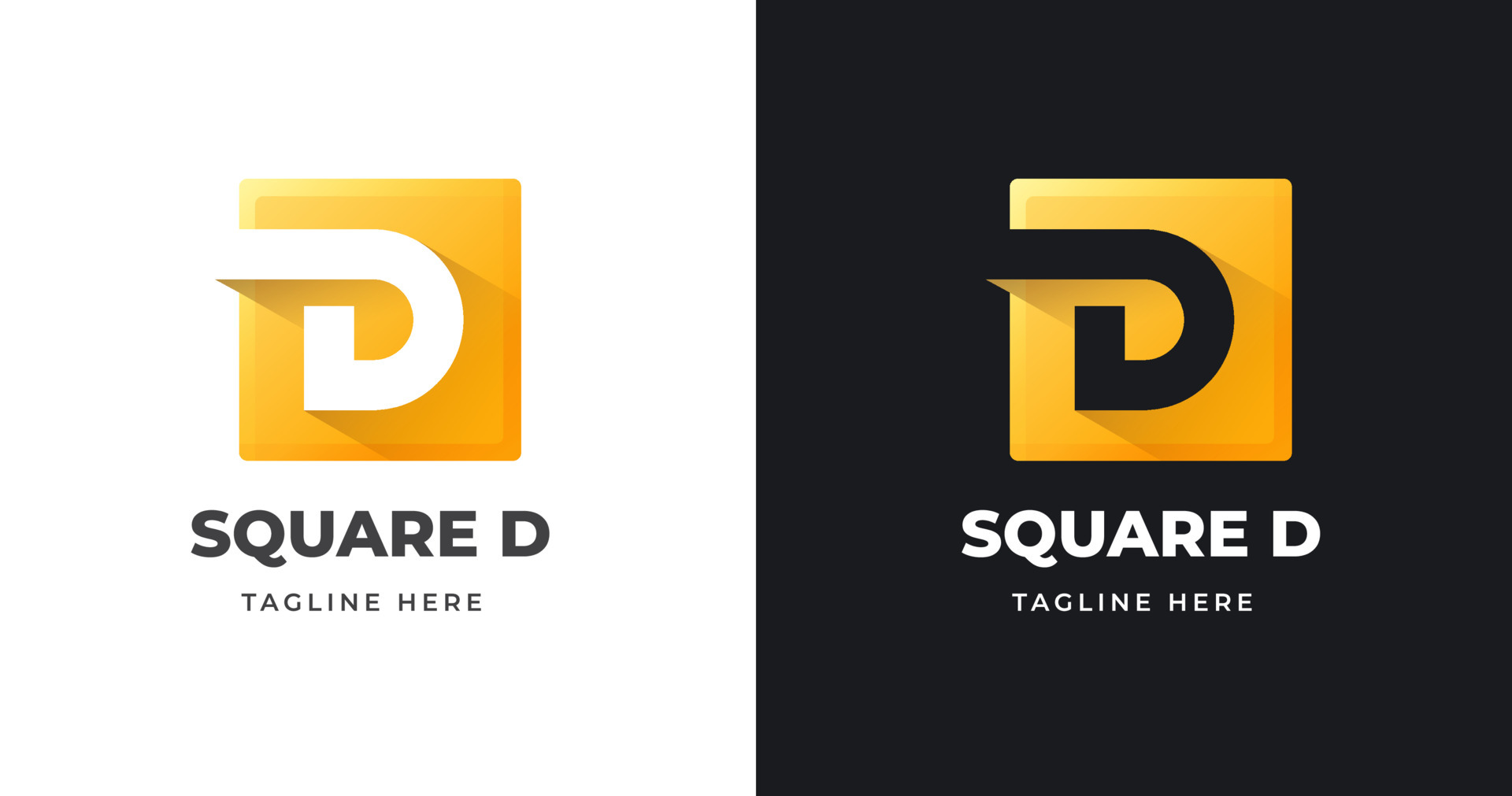 Letter D logo design with square geometric shape gold gradient concept