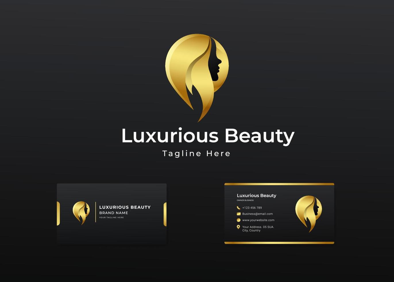 diseño de logotipo de spa de belleza de cara de mujer con tarjeta de visita de lujo vector