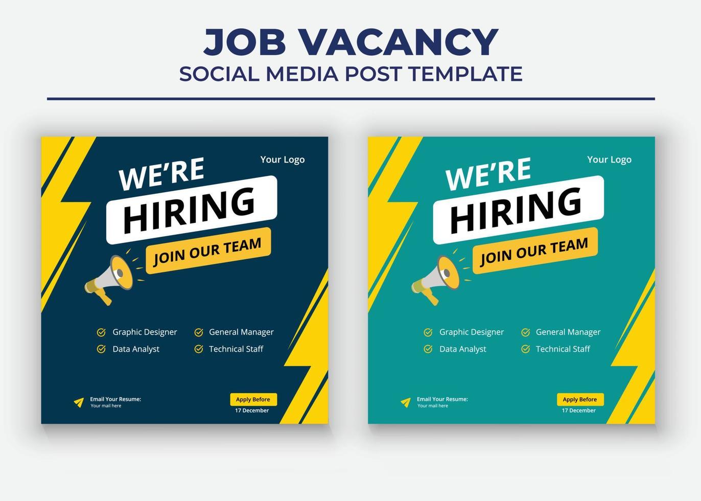 We are Hiring job Social Media Template, Job Vacancy Social Media Template vector