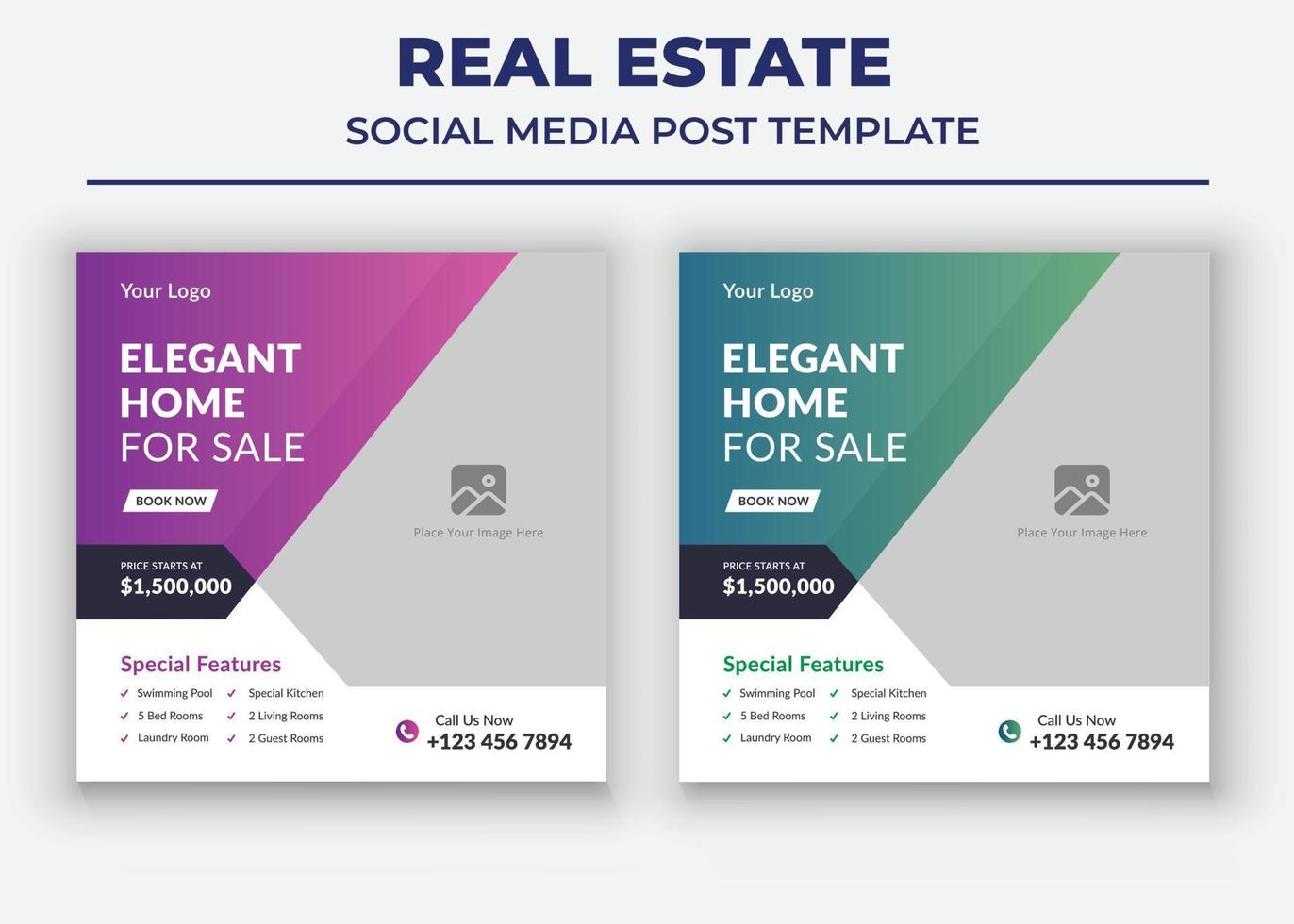 Elegant Home For Sale poster, Real Estate Social Media Template vector