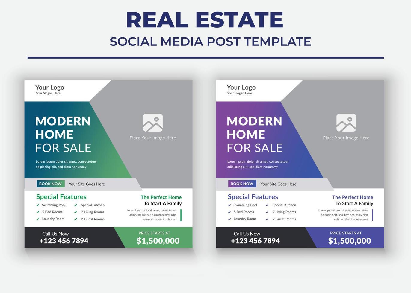 Modern Home For Sale poster, Real Estate Social Media Template vector