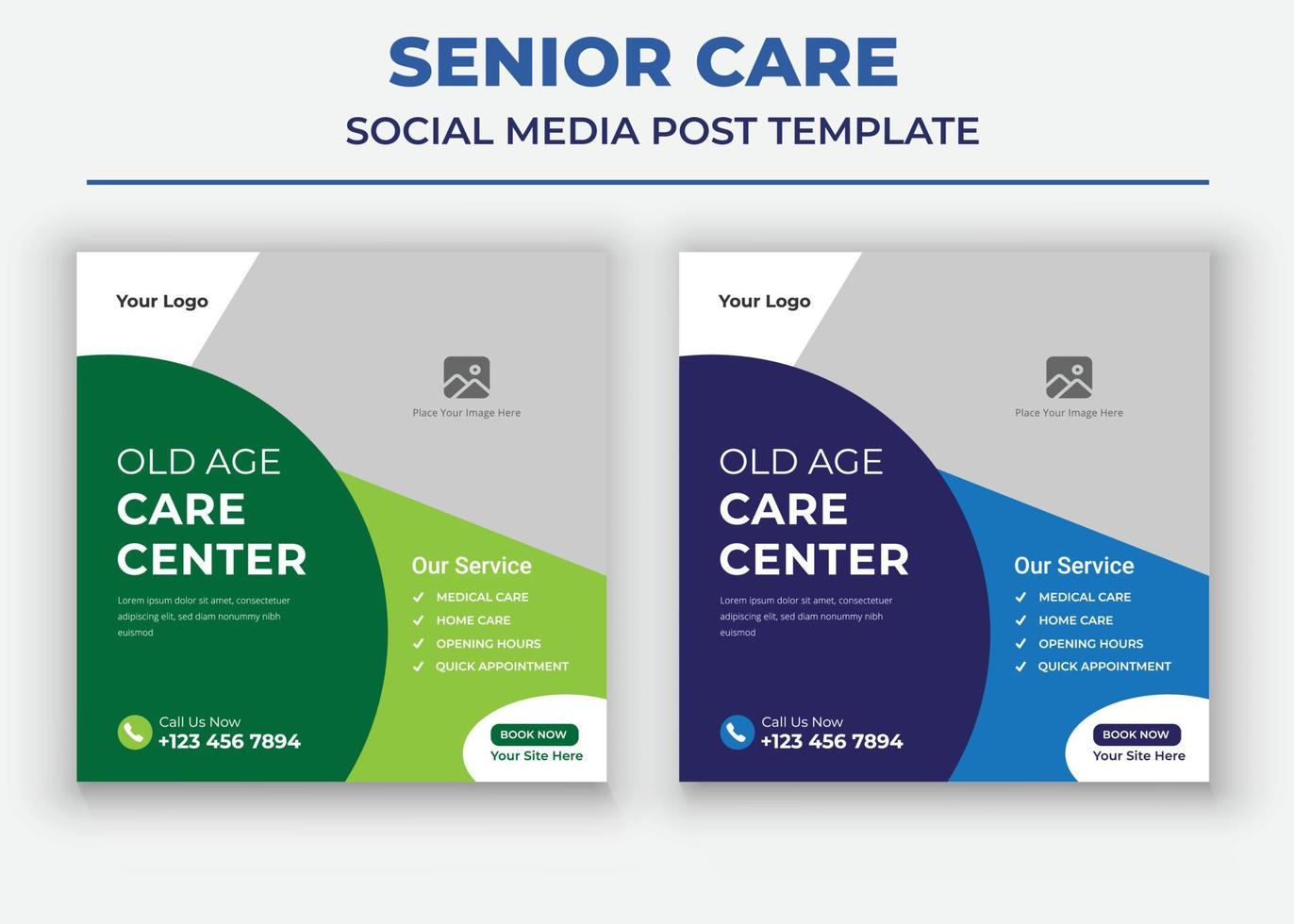 Old age Care Center poster, Senior Care Social Media Template, home care service Social Media Template vector