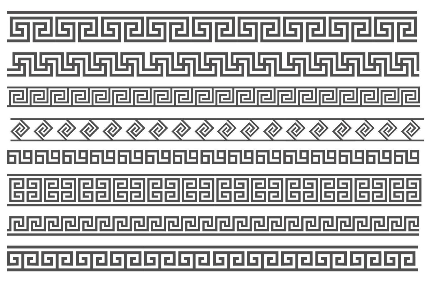 marcos sin costuras de estilo griego. conjunto de bordes geométricos. patrón de ornamento vectorial. elementos de decoración mediterráneos vector
