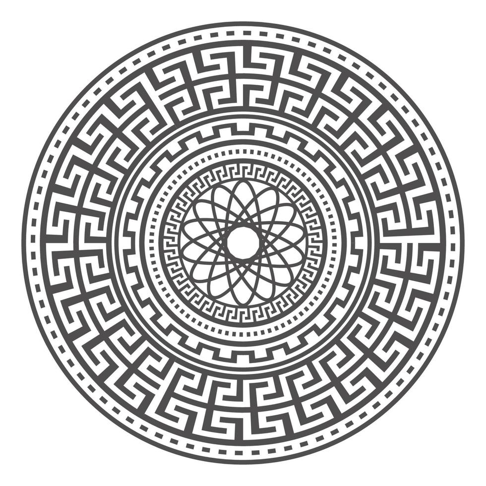 Circle greek mandala design. Round meander borders. Decoration elements patterns. Vector illustration isolated on white background