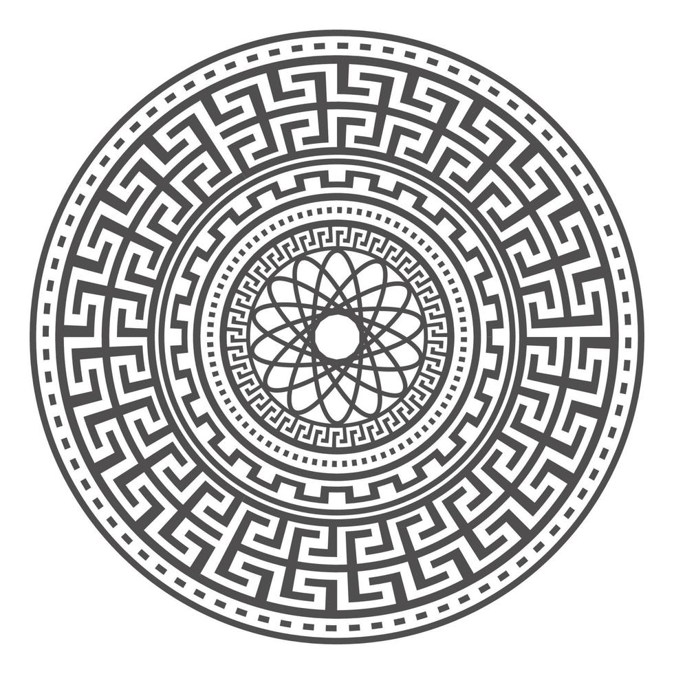 Circle greek mandala design. Round meander borders. Decoration elements patterns. Vector illustration isolated on white background