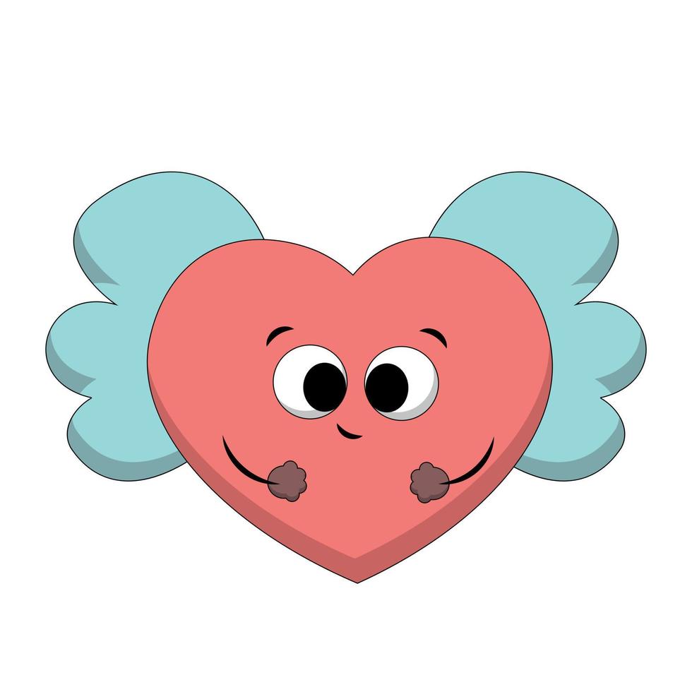 Cute cartoon Heart with Wing. Draw illustration in color vector