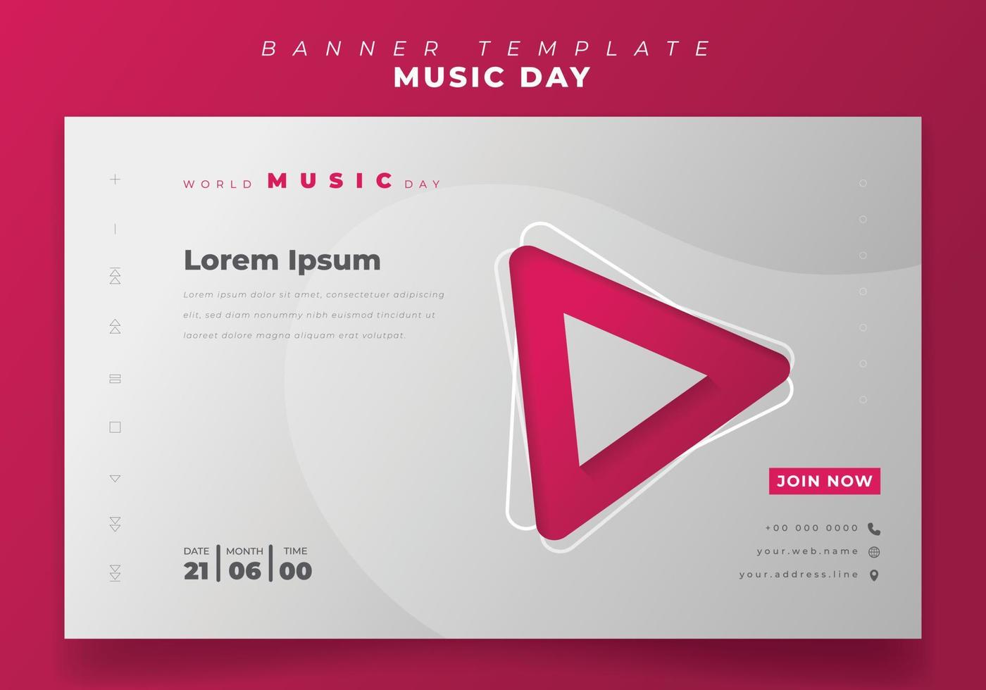 diseño de banner web para el día mundial de la música con un diseño divertido en fondo blanco vector