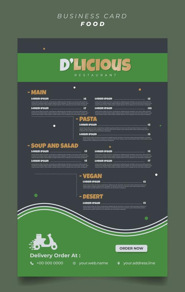 Elegant black and green restaurant menu design. vector