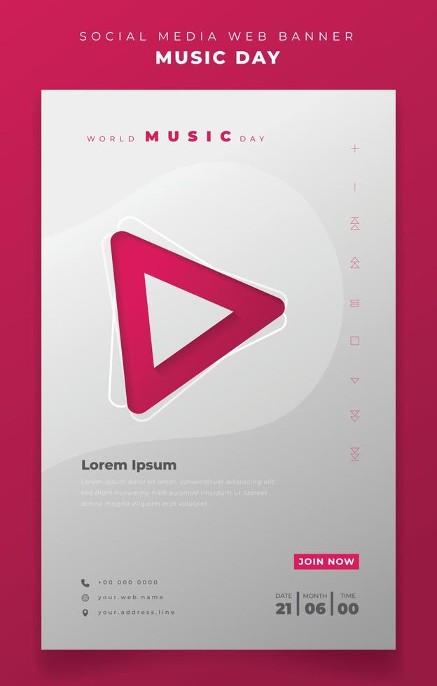 Portrait banner design with triangle design in feminine background for world music day vector