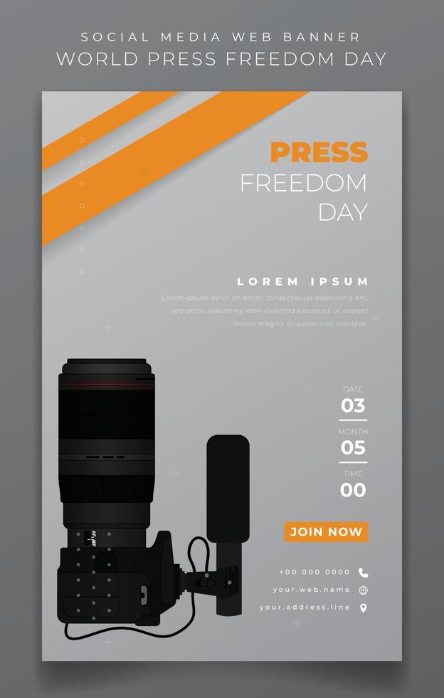 Portrait social media banner design in gray and yellow background for world press day design vector