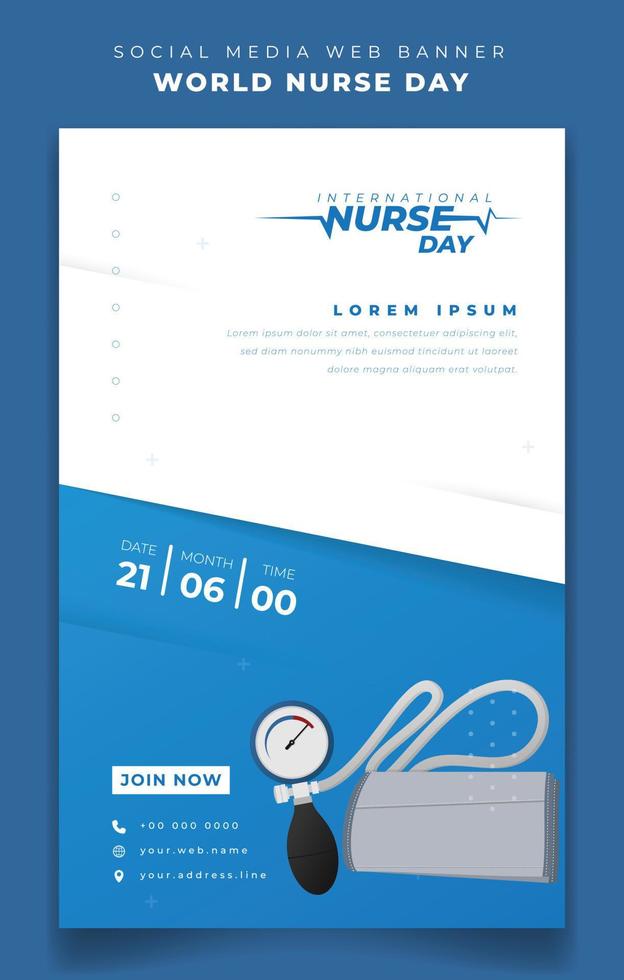 diseño de plantilla de banner en fondo de retrato azul y blanco para el diseño del día mundial de la enfermera vector
