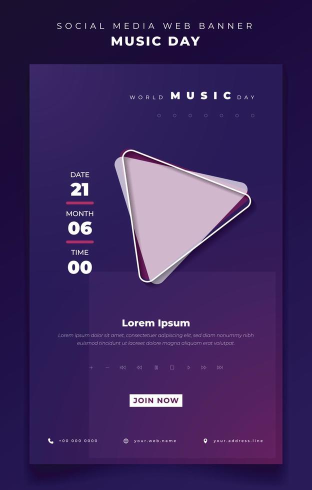 Portrait banner design for World music day with stop and play icon design vector